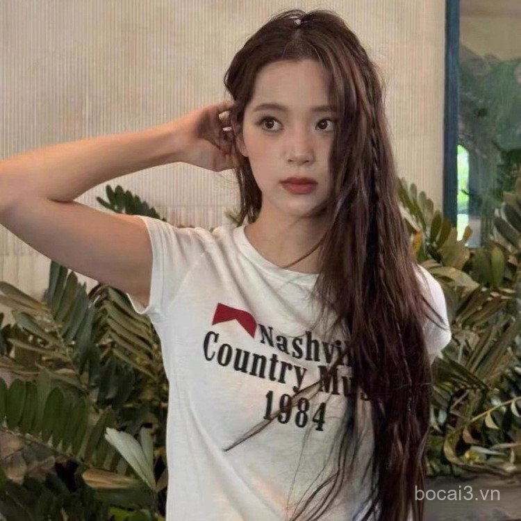 QDAI BM Short sleeves t Women's T-shirt, same style as Ouyang Nana's, American style1984Letter Short