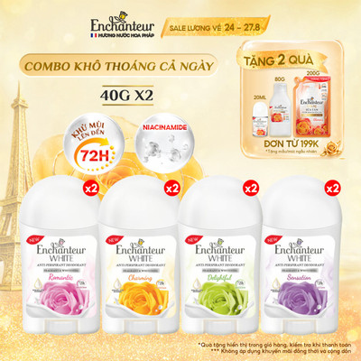 Combo 2 Sáp Khử Mùi Enchanteur Khô Thoáng Dưỡng Trắng từ Niacinamide Hương Nước Hoa Pháp Cao Cấp 40g