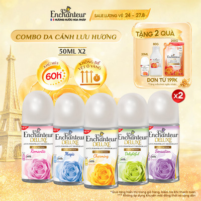 COMBO 2 Lăn khử mùi Enchanteur hương nước hoa Pháp không để lại vệt ố vàng 50ml x 2