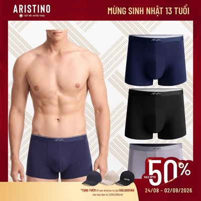 Quần Lót Nam Boxer Aristino, Bamboo sợi tre thiên nhiên mang đến sự thoáng mát, thấm hút tốt ABX091