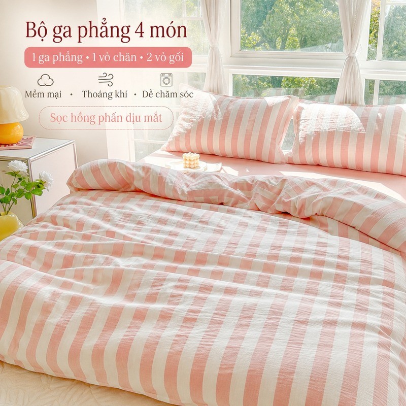 Ga Phẳng 4 Đôi 100% Cotton Hàng Có Sẵn Size 1m5 1m6 1m8 2m Bộ Chăn Ga Cao Cấp