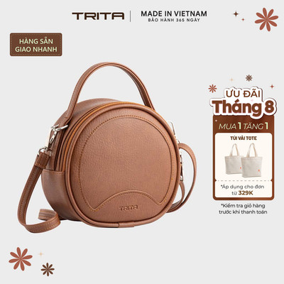 Túi Trita (Thời trang nữ form tròn viền chỉ - Túi đeo chéo da RHN164) Bagsmart