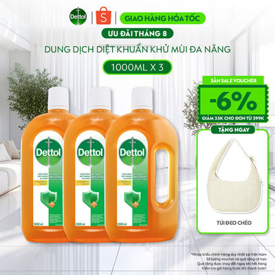Combo 3 Dung Dịch Diệt Khuẩn Khử Mùi Đa Năng Dettol, Chai 1L