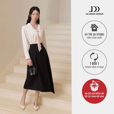 Set Áo Kiểu Cổ Buộc Dáng Suông 2T37.2604, Chân váy dài dáng A nhẹ 4L09.2604, Set Đồ Công Sở Thanh Lịch, Sang Trọng By JM