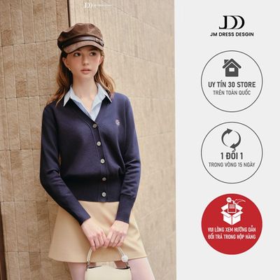 Áo Len Cổ V Dáng Suông 2K16.2512, Áo Cardigan Tay Dài Form Ôm Nhẹ Phong Cách Preppy, Áo Len Mỏng Nữ Thiết Kế Bởi JM