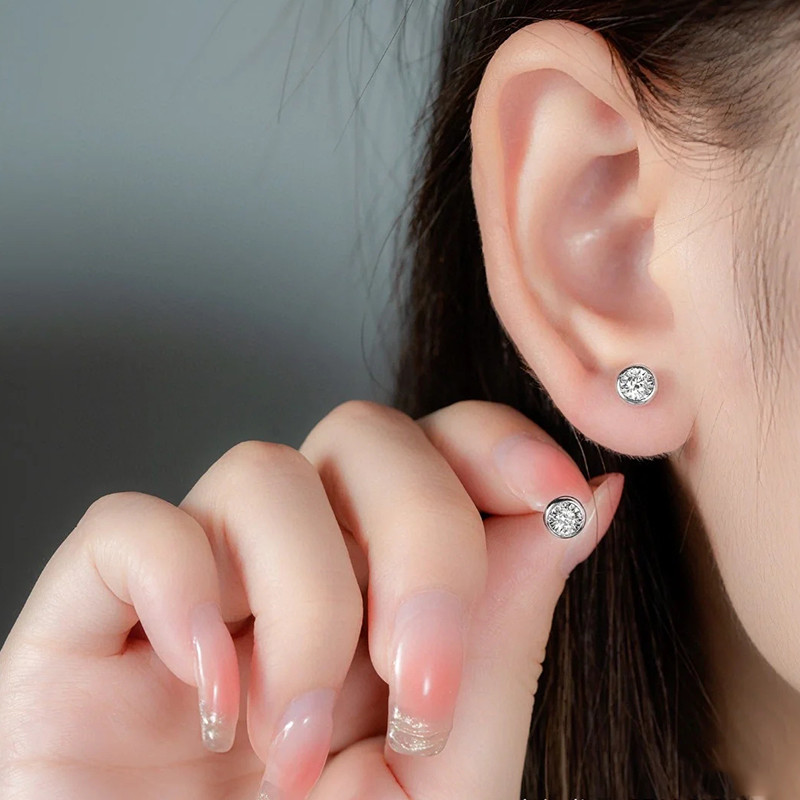 Siêu Nhấp Nháy Kim Cương Bong Bóng Tròn Bông Tai Nữ Vàng 18k Kim Cương Ánh Sáng Sang Trọng Cao Cấp B