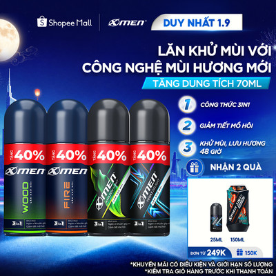 [TĂNG 40% DUNG TÍCH] Lăn khử mùi XMen 70ml/chai Amazon/Vegas/Wood/Fire - Hương Thơm Nam Tính, Khô Thoáng Dài Lâu