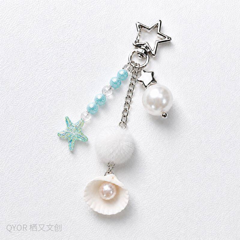 Ocean Style Shell Starfish Keychain Ins Girl Heart Bag Pendant Ornaments 9XKN