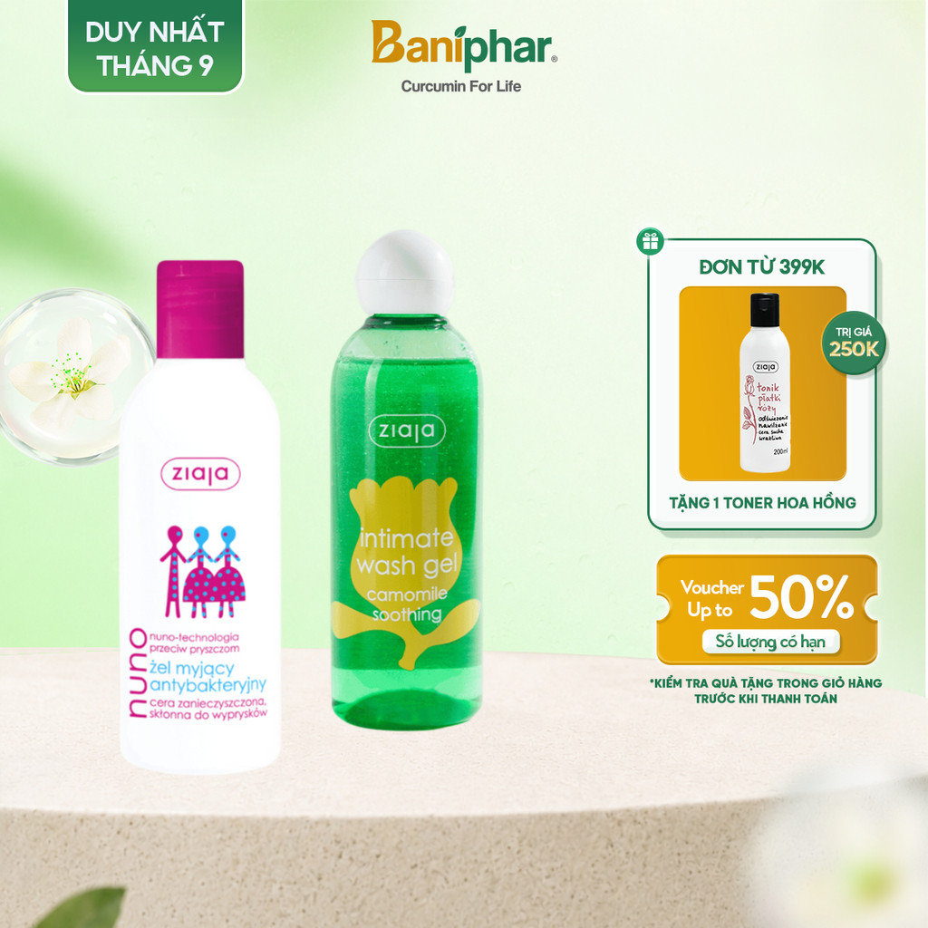 Combo Dung Dịch Vệ Sinh Gel Intimate ZIAJA Làm Sạch,Cân Bằng Độ pH 200ml Và Sữa Rửa Mặt Nuno Không G