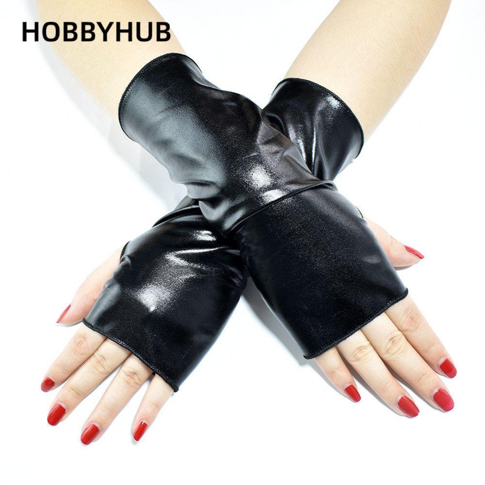 HOBBYHUB Găng Tay Đen Gothic PU Mittes Gothic Punk Dress Up