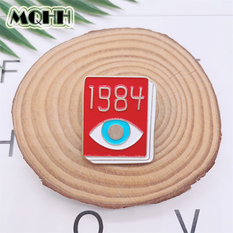 Sáng Tạo Cổ Điển Tiểu Thuyết Sách Thổ Cẩm Mắt Đỏ 1984 Hình Học Hợp Kim Huy Hiệu pin Độc Đáo Phụ Kiện