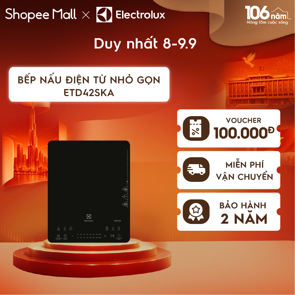 Bếp nấu điện từ để bàn Electrolux 2100W 6 chương trình nấu-ETD42SKA