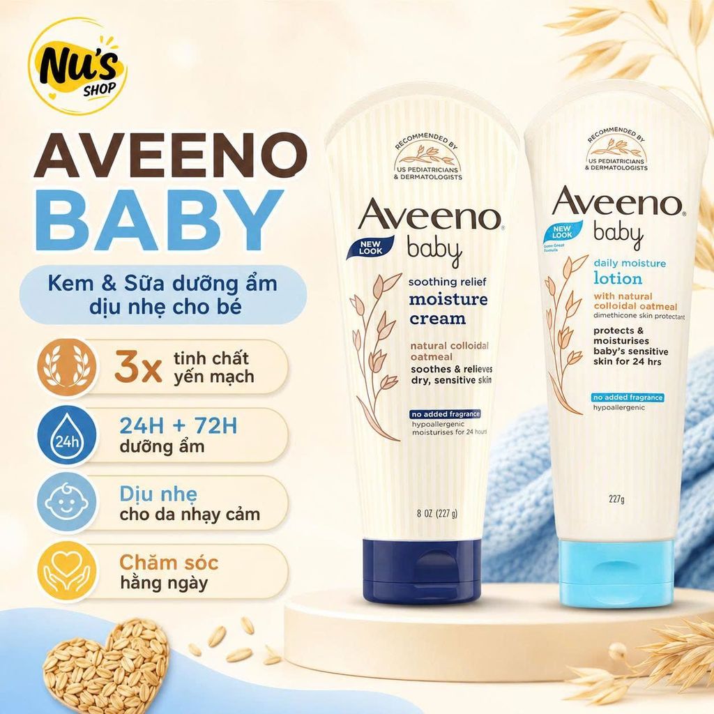 Kem dưỡng ẩm Aveeno Baby Daily Moisture Lotion & Cream 227g cho bé, an toàn và hiệu quả.