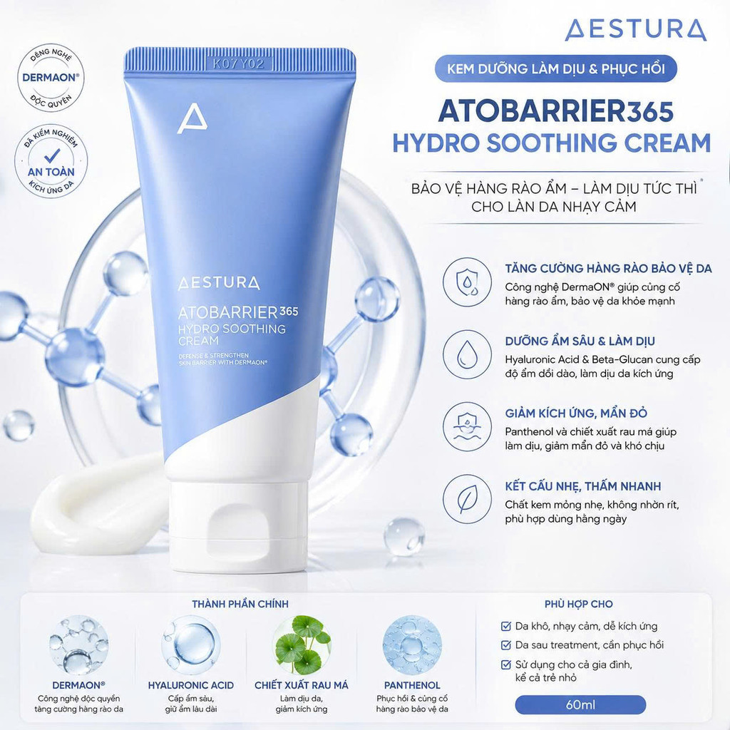 Kem dưỡng ẩm phục hồi dạng gel, làm dịu AESTURA ATOBARRIER365 Hydro Soothing Cream 60ML