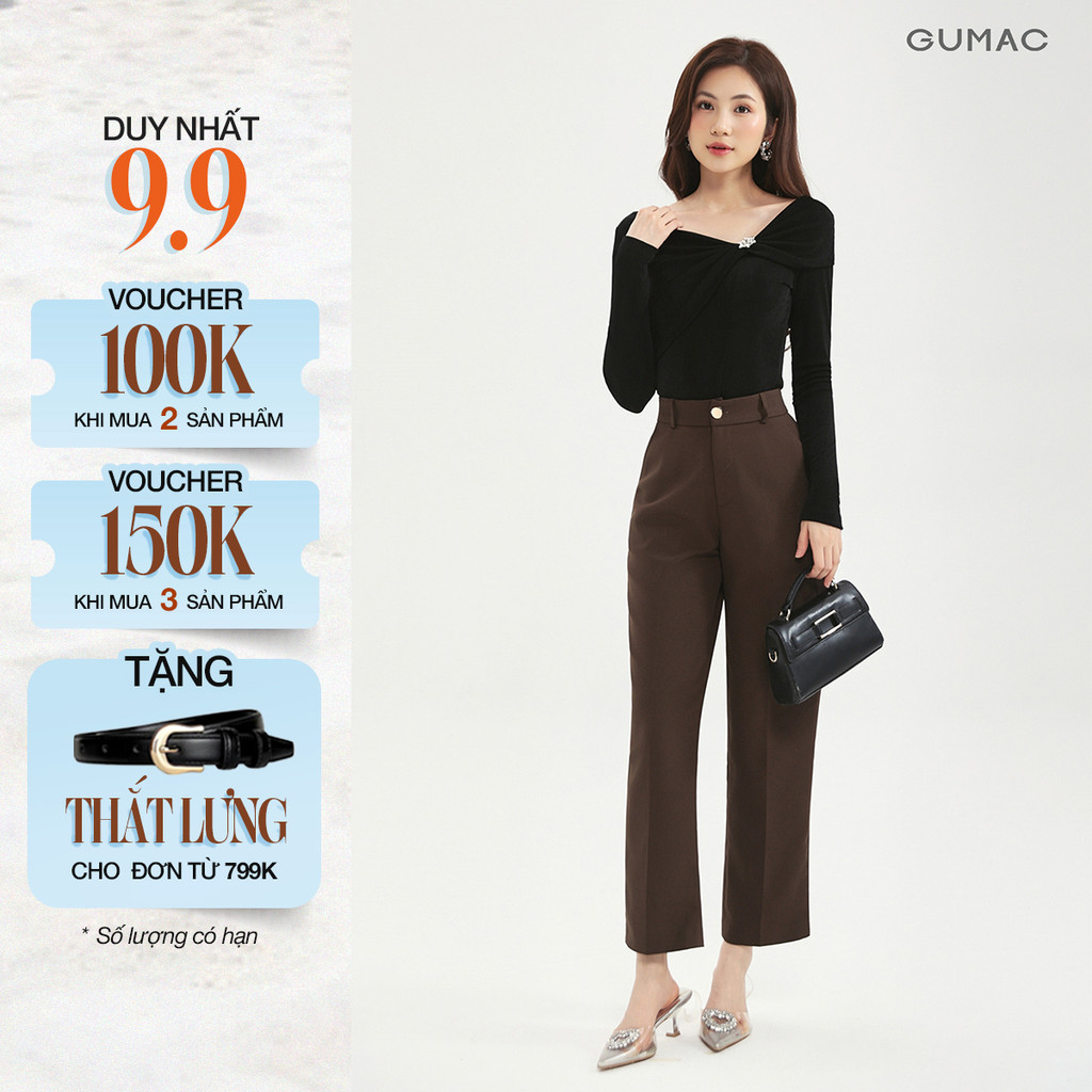 [MUA 2 GIẢM 100K] Quần Tây Nữ Ống Đứng 91cm GUMAC Quần Baggy Công Sở Lưng Cao Cài Khuy Chất Tuyết Mư