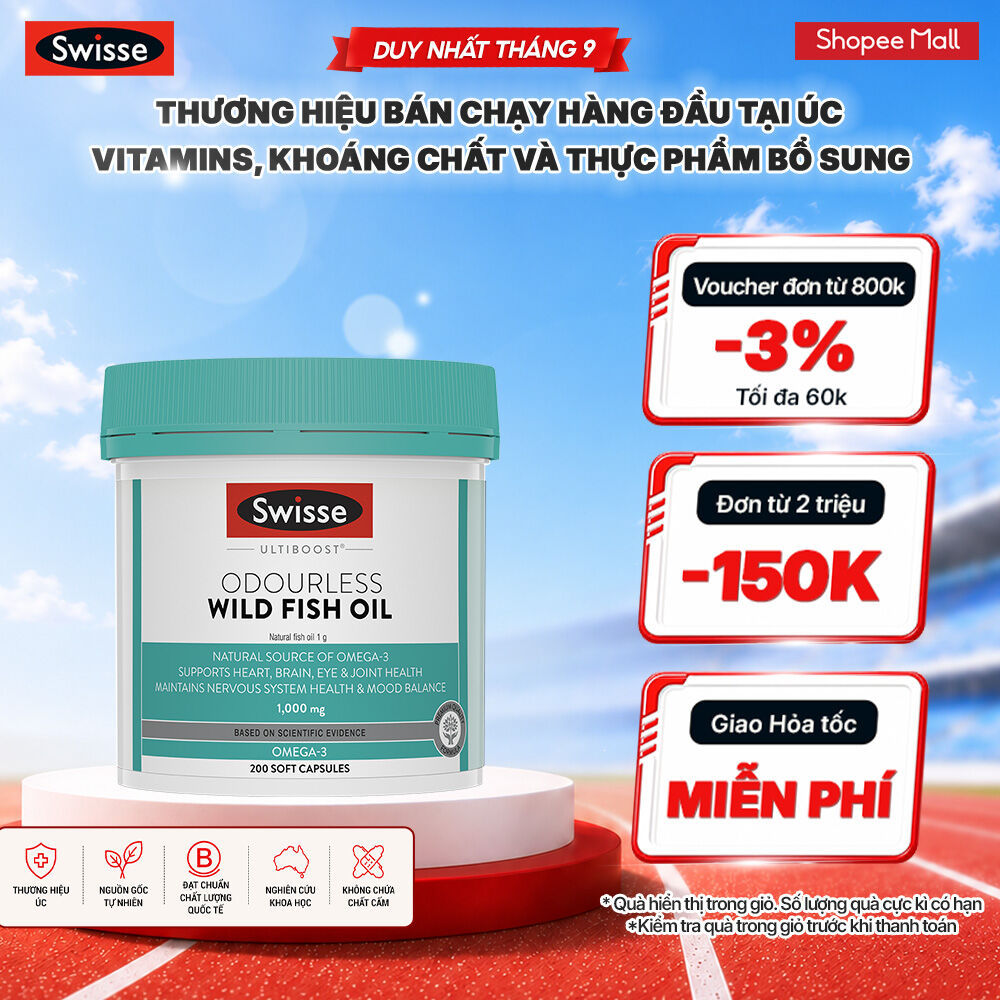 Viên dầu cá Swisse Ultiboost Odourless Wild Fish Oil 1000mg