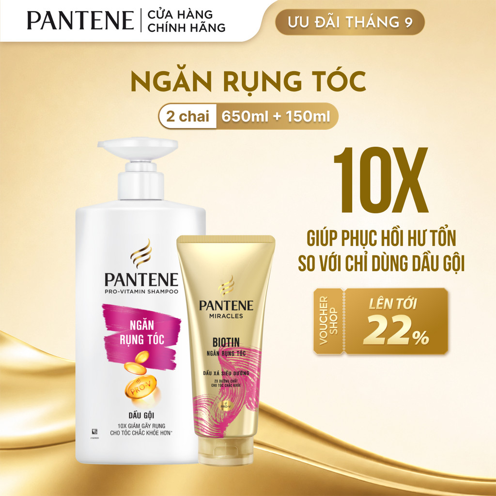 Combo Dầu Gội PANTENE Chai 650ML + Dầu Xả PANTENE Siêu Dưỡng Ngăn Rụng Tóc Chai 150ML