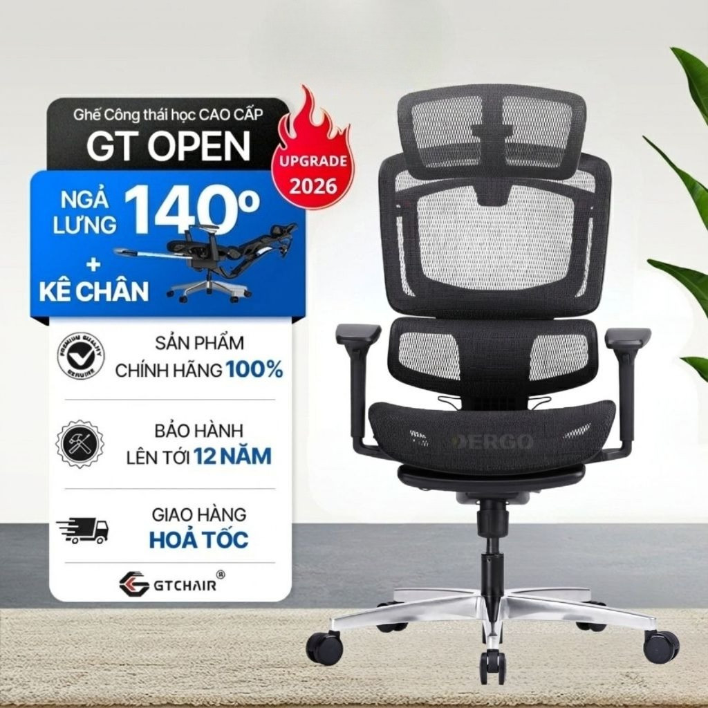 Ghế Công thái học Ergonomic GT Open (with Footrest) - Tựa Lưng Kép Bản Rộng Ngả Lưng Tới 140º