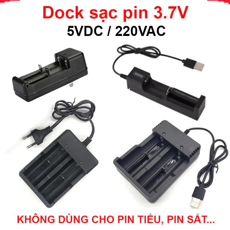 Dock Sạc 3.7V Bộ Sạc Pin Đa Năng 18650, 14500, 16340, 26650, 21700 Dùng Cổng…