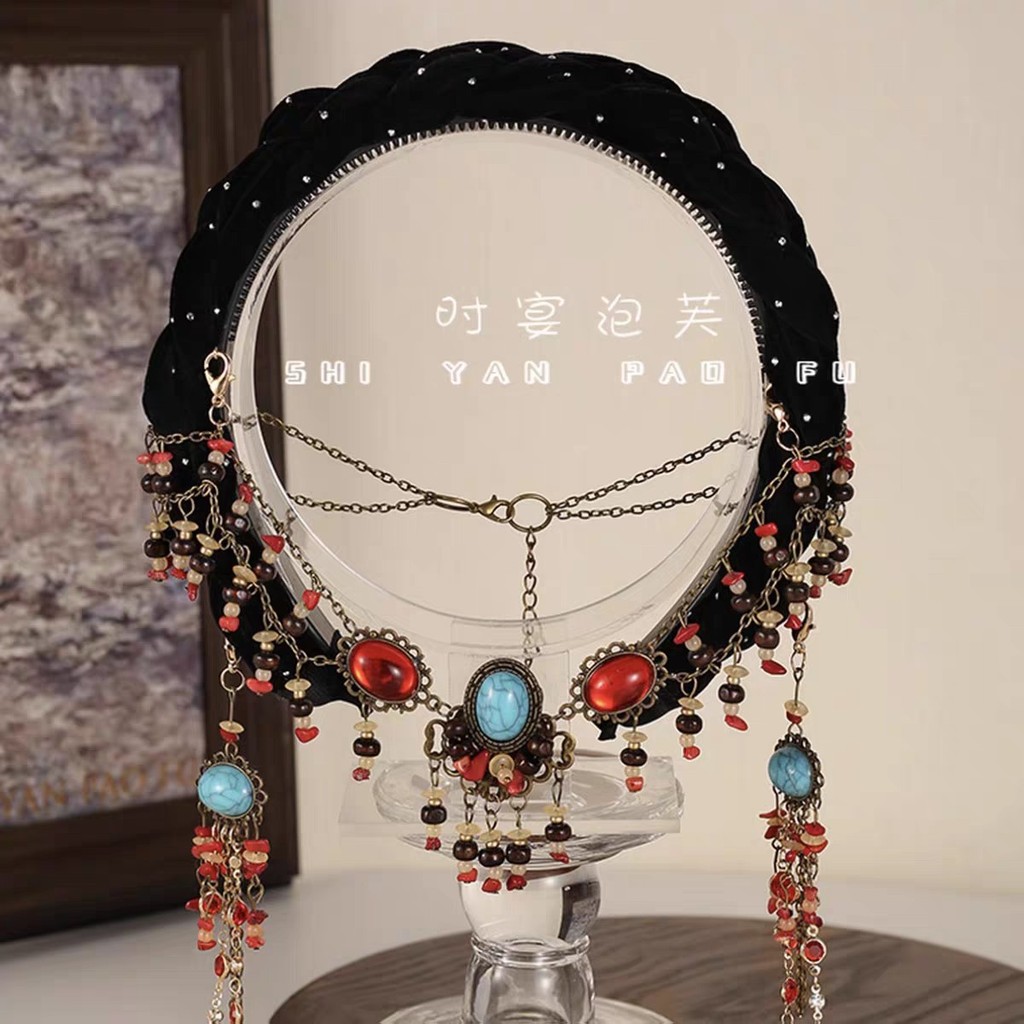 Công Chúa Phương Tây Đầu Kỳ Lạ Retro Phụ Kiện Tóc Phong Cách Dân Tộc Rộng Viền Handmade Đông Cung Điện Xiaofeng Cùng Phong Cách Mũ Nữ STB