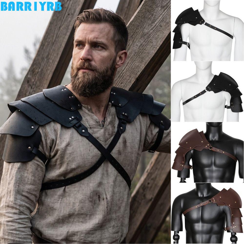 Dây da BARR1YRB, Áo khoác da PU màu đen Áo giáp vai Gothic, Tay bảo vệ vai đôi LARP mát mẻ Thời trun
