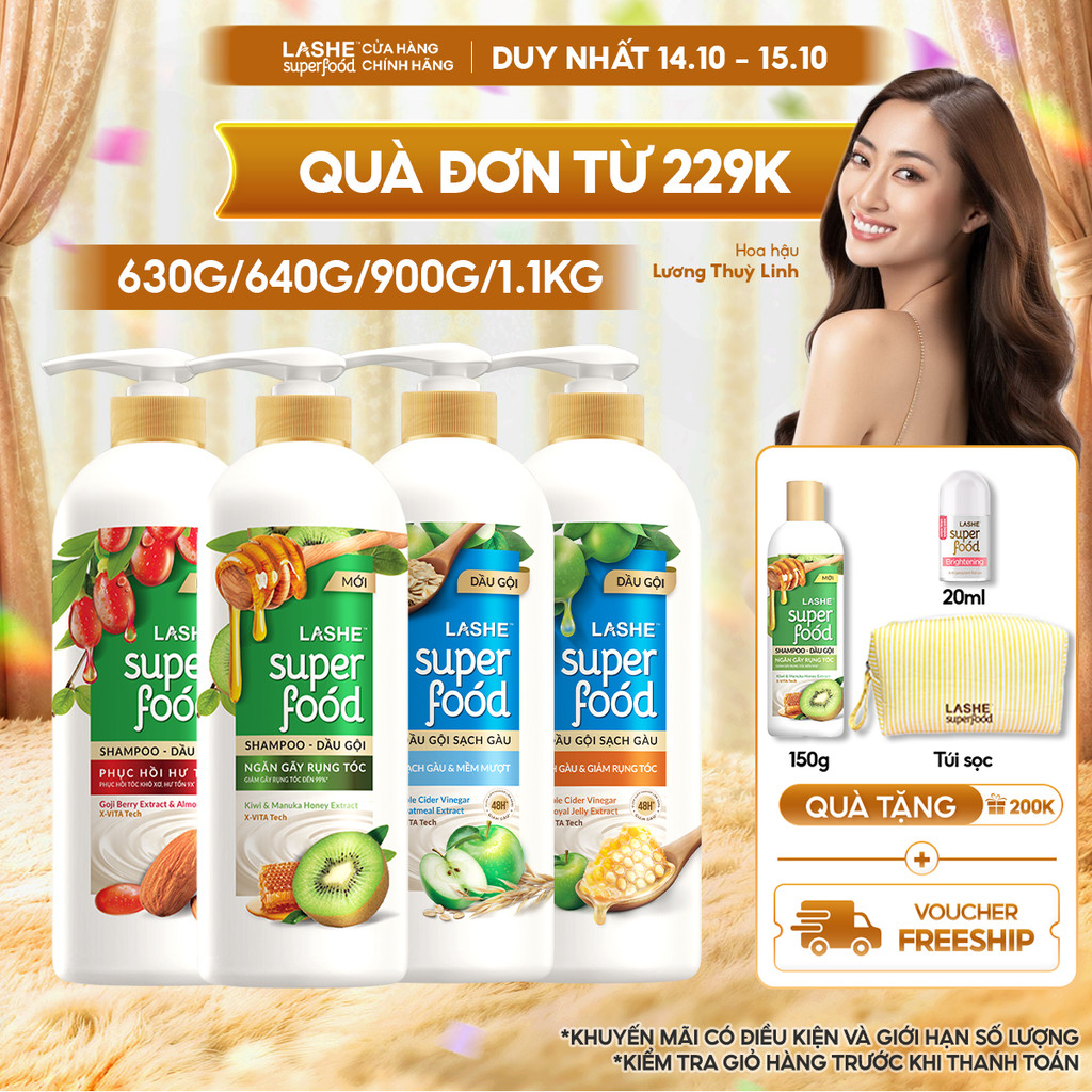 Dầu Gội LASHE SUPERFOOD Ngăn Gãy Rụng Tóc/Phục Hồi Hư Tổn /Sạch Gàu Giảm Rụng…