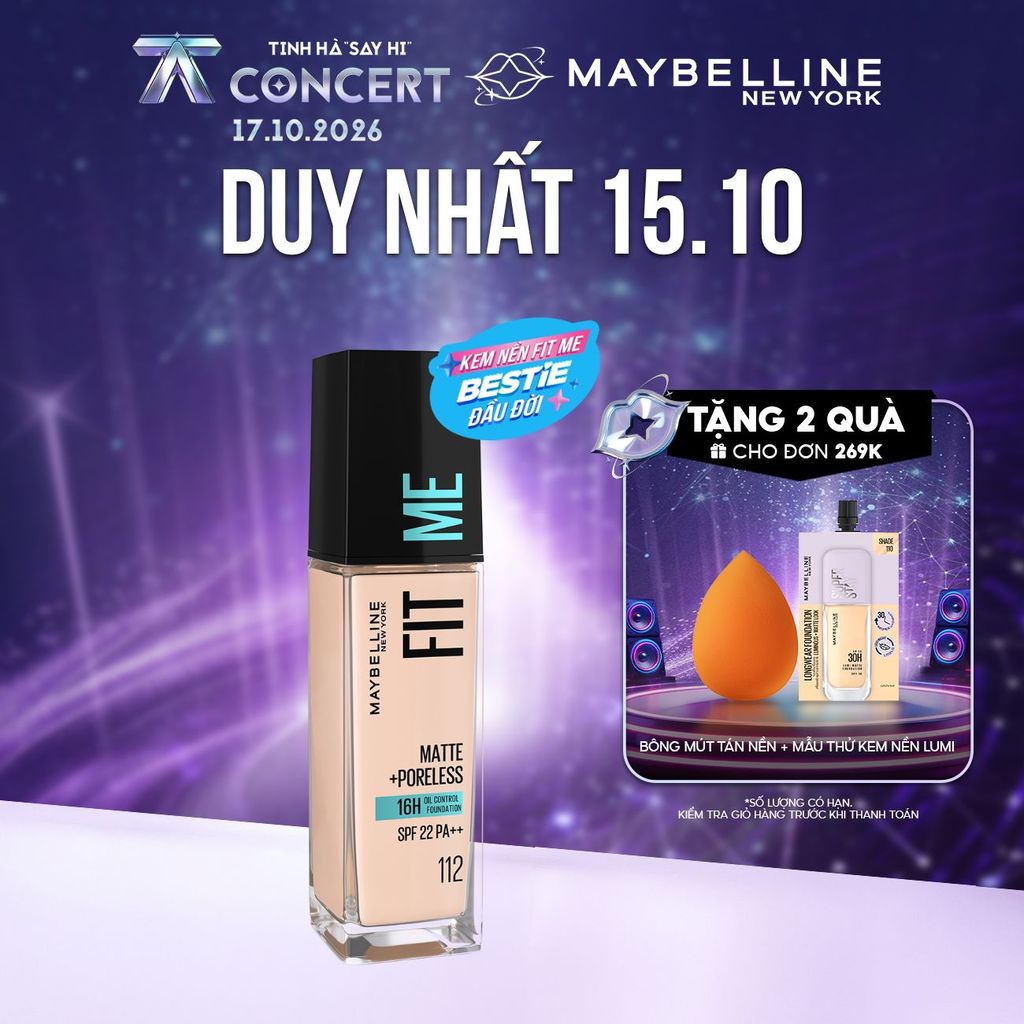 Kem Nền Mịn Nhẹ Kiềm Dầu 16H Fit Me Maybelline Matte + Poreless Liquid Foundation Dành Cho Da Dầu và Da Thường 30ml