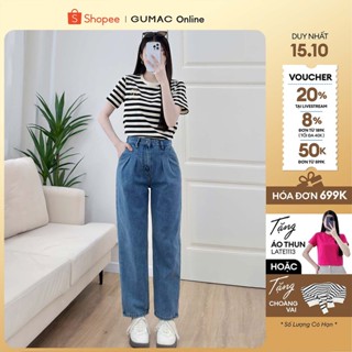 [TẶNG QUÀ ĐƠN 699K] Quần jeans nữ dáng baggy ống vừa xếp ly jeans năng động thời trang GUMAC LQJE1022