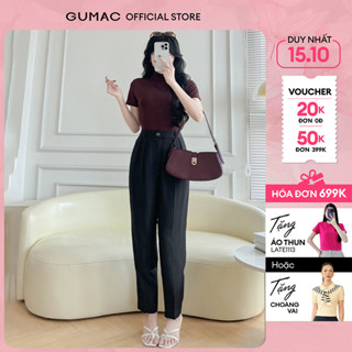 Quần tây nữ baggy 2 ly đính nút kiểu vải bố dày dặn công sở thanh lịch thời trang GUMAC QF06003