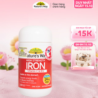 Viên Uống Sắt Hữu Cơ, Sắt Bầu Nature’s Way High Strength Iron Cung Cấp Vitamin C Và B12 Hỗ Trợ Chuyển Hoá Năng Lượng