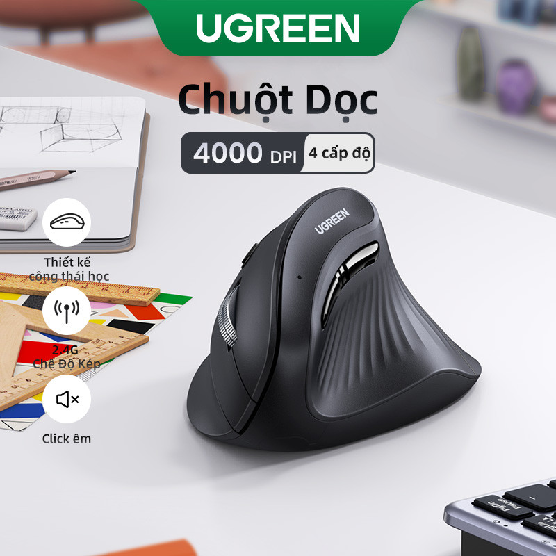 Chuột không dây UGREEN Công thái học dọc|4000DPI| Nhấp vào im lặng, Tương thích với máy tính xách tay, PC, Windows