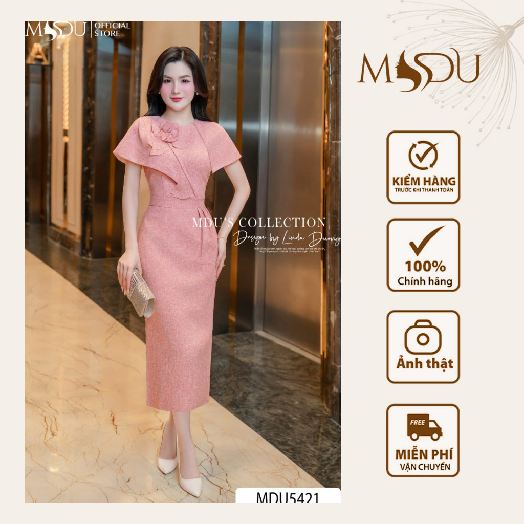 Váy Thiết Kế MDU5421 Dạ Text Nhật Cao Cấp Ôm Nhẹ Hoa Liền Quý Phái Và Sang Trọng Từ MDU