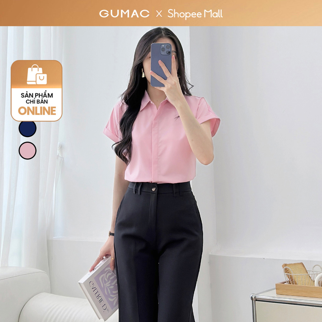 Áo sơ mi nữ suông tay liền lật lai basic nẹp giấu nút công sở thời trang GUMAC LAF0622