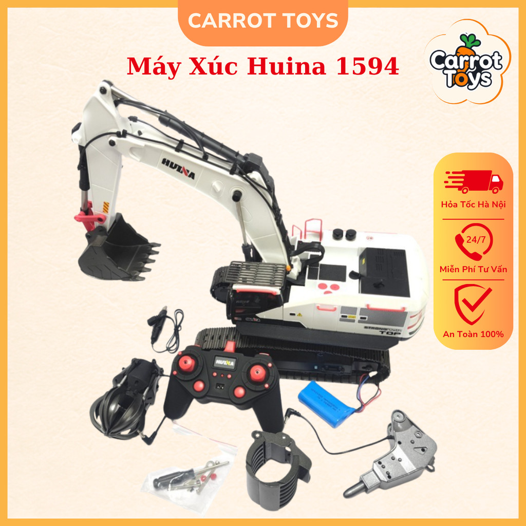 Máy Xúc Điều Khiển Từ Xa Huina 1594 Cao Cấp – Phiên Bản Hợp Kim 22 Kênh, Tỷ Lệ 1:14 Trục Vít Cải Tiế