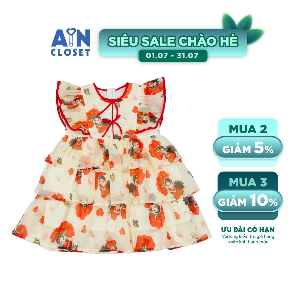 Đầm bé gái hoạ tiết Bé Hoa Tơ Cam - AICDBGMH0KKO - AIN Closet