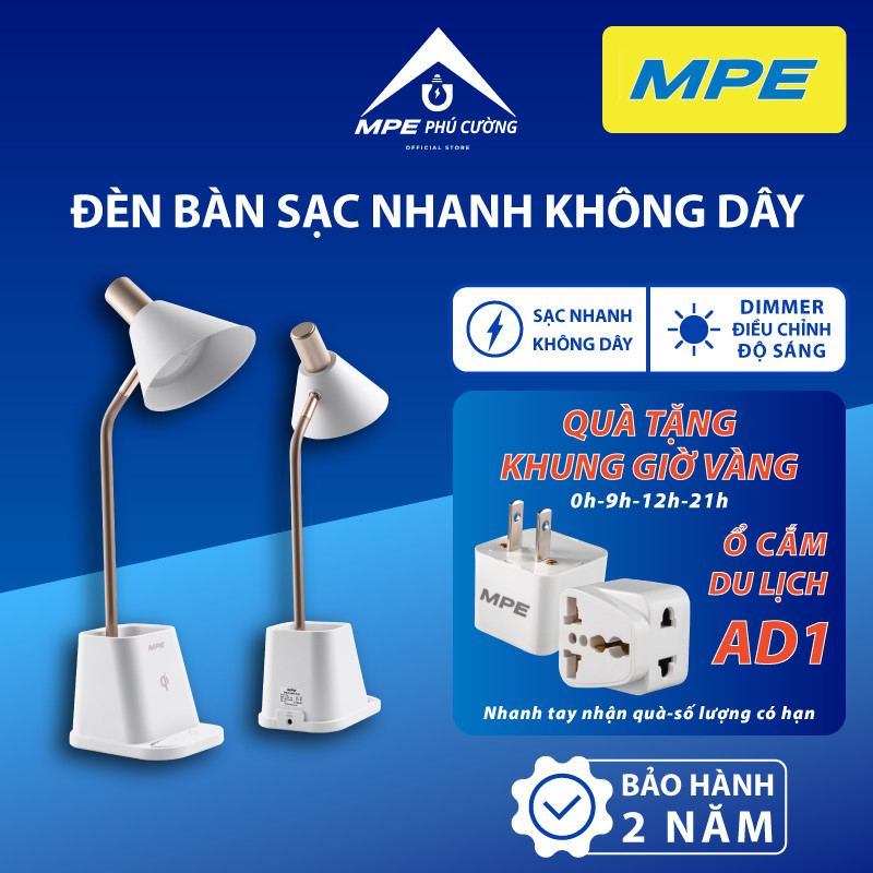 (CHÍNH HÃNG) MPE - Đèn bàn đa năng điều chỉnh độ sáng tich hợp đế sạc không dây Chính hãng MPE Phú C