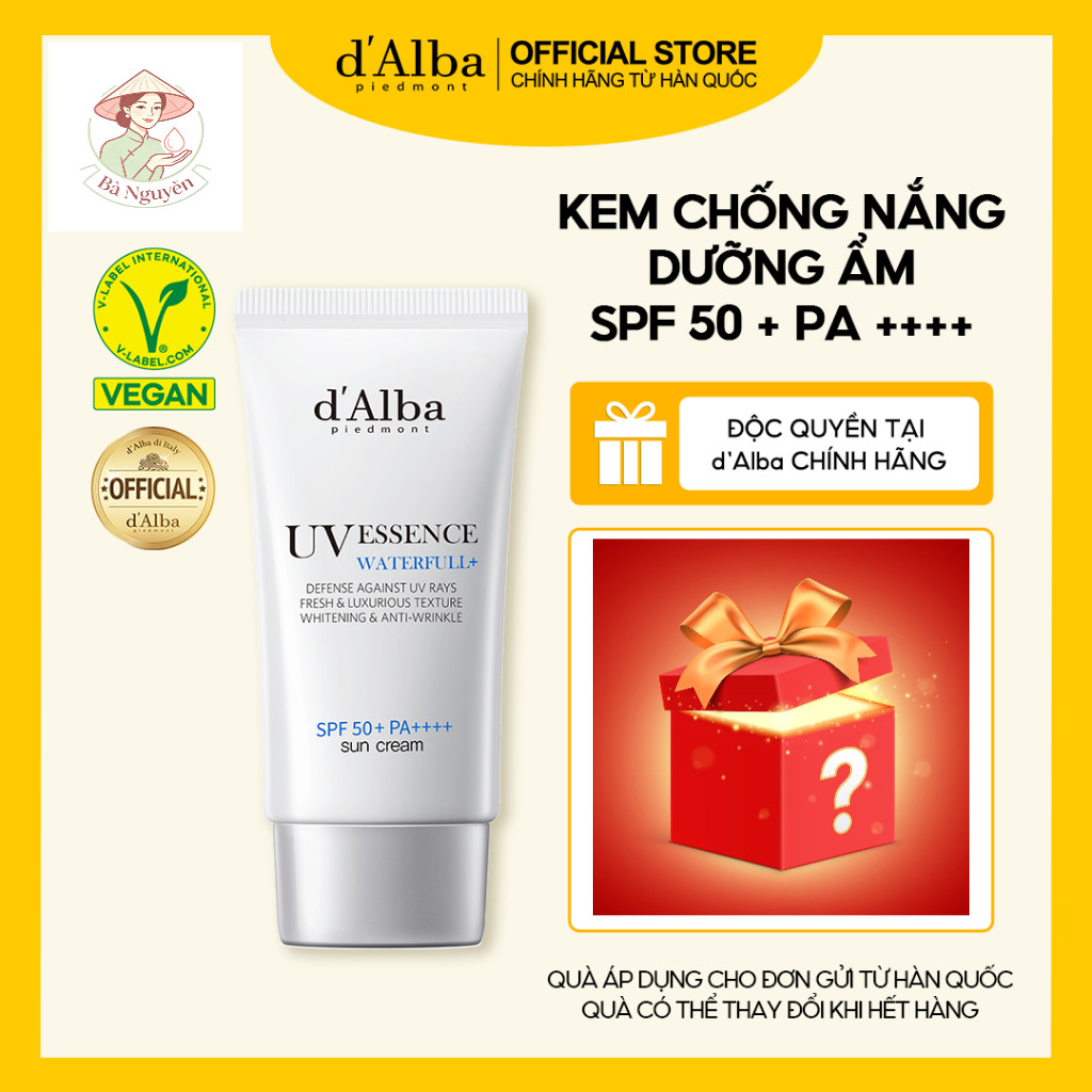[d'Alba] Kem chống nắng dưỡng ẩm d'Alba Waterfull Essence Suncream SPF 50 + PA + + + + 50ml COD