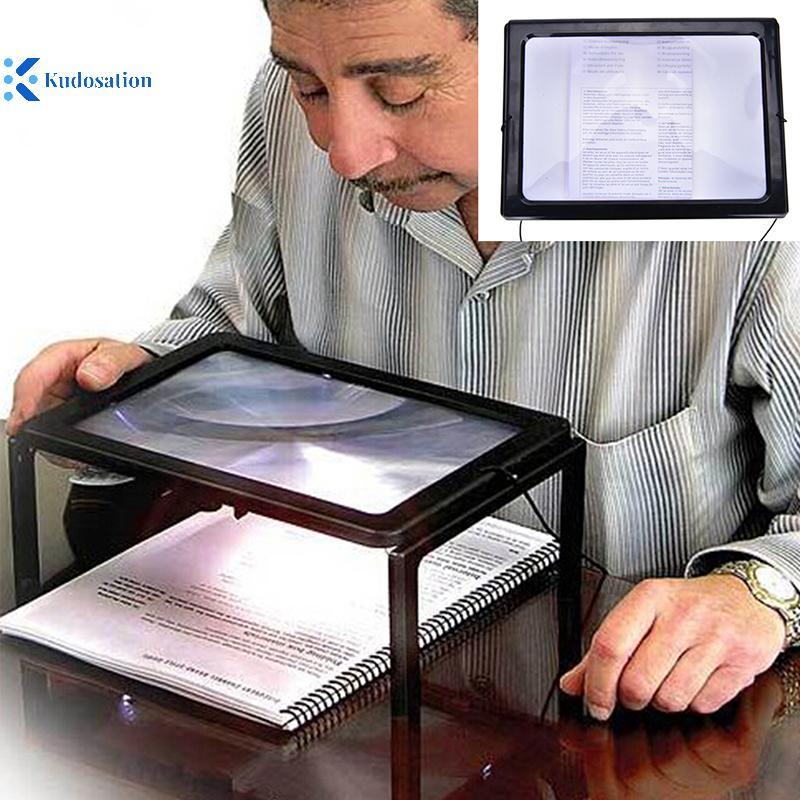 Kudosation Large A4 Page Hands Free 3x Kính lúp có đèn LED đọc, Đẹp