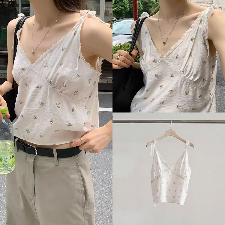 [SR-STUDIO] OUNCE Hàn Quốc Ren Hoa Dongdaemun Mùa Hè Phong Cách Mới Cổ Chữ V 2026 LUEA