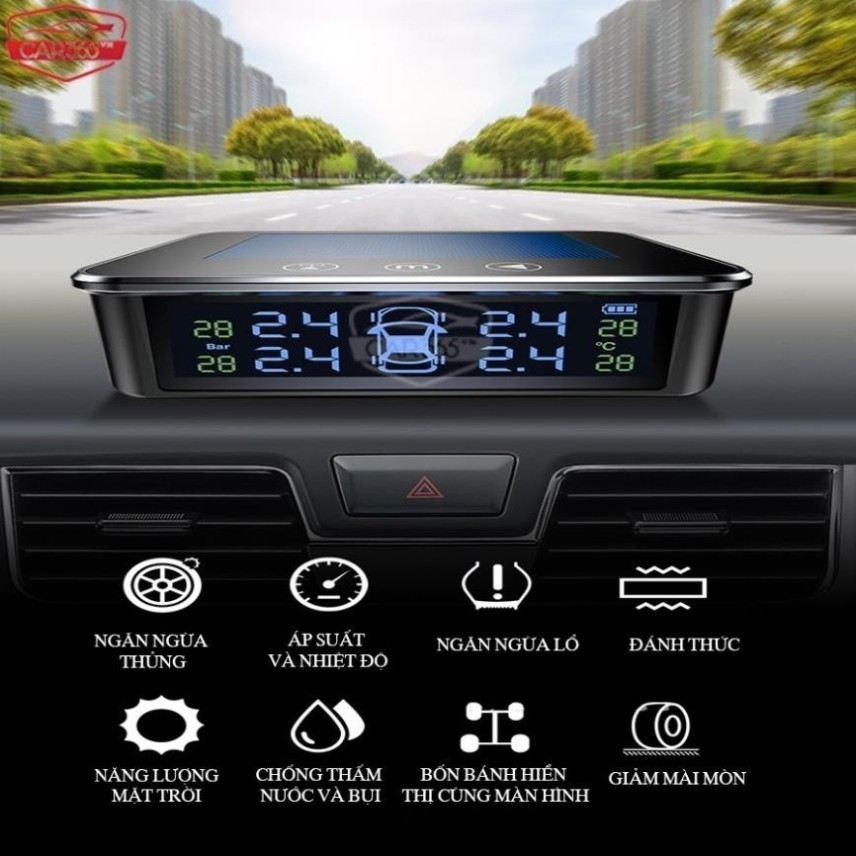 Cảm biến áp suất lốp ô tô van ngoài quốc tế mới cao cấp CAR365VN, màn hình LCD, pin năng lượng mặt t
