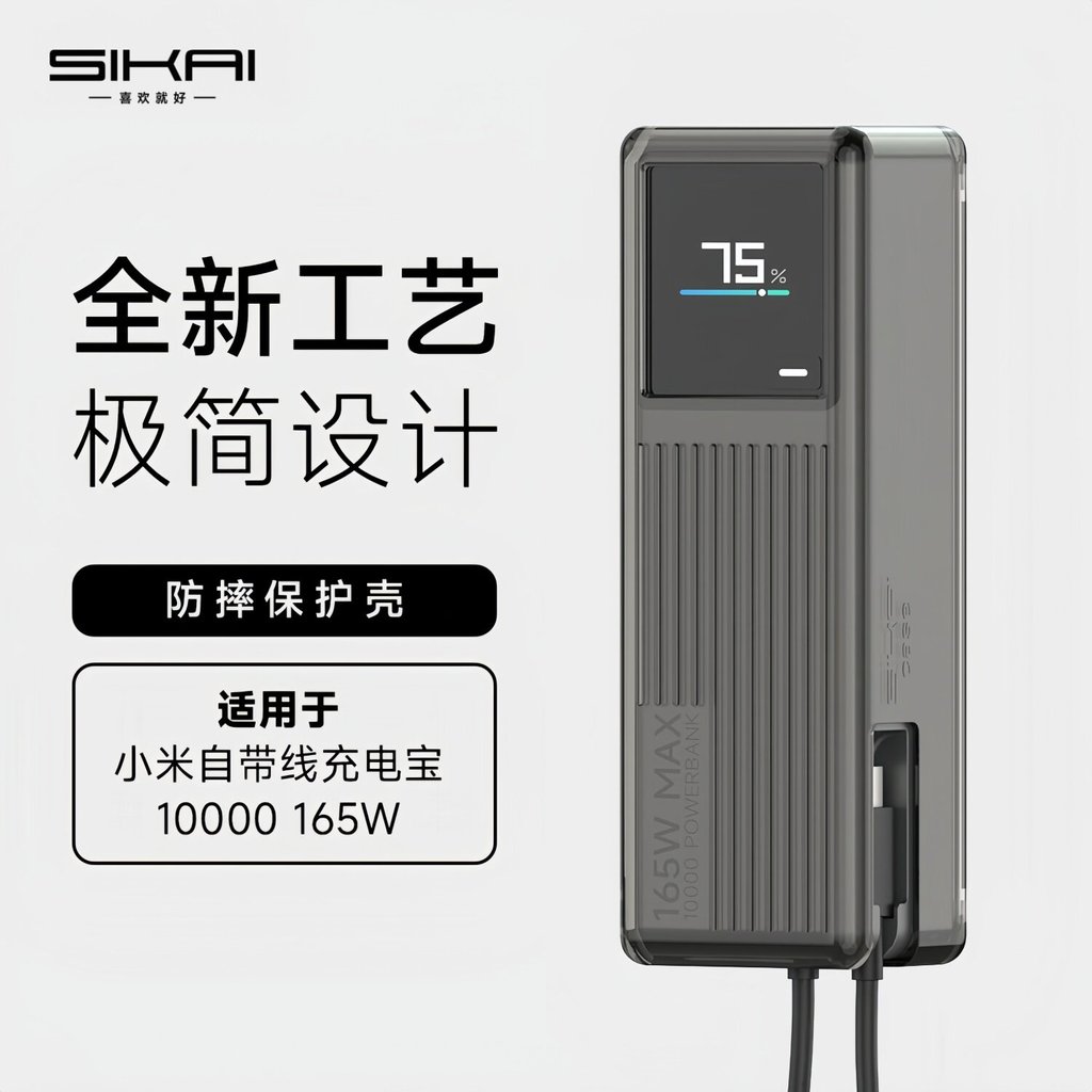 SIKAI Thích hợp cho Xiaomi 165W có vỏ bảo vệ cáp Chất liệu TPU Thiết kế trong suốt Tấm chống trượt C