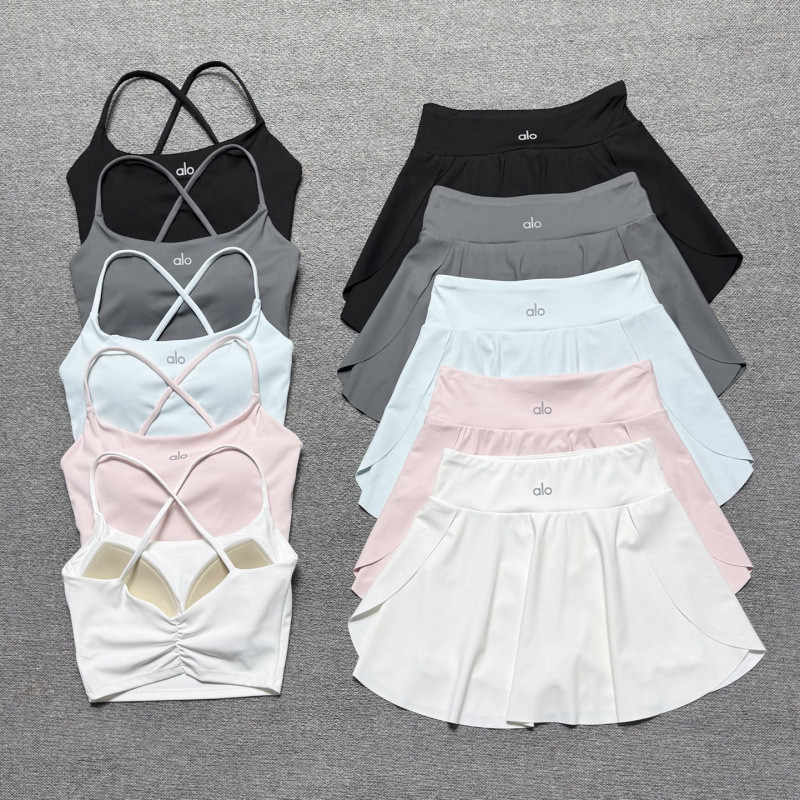 alo Spring and summer pleated skirt yoga tank top tennis skirt set golf skirt set