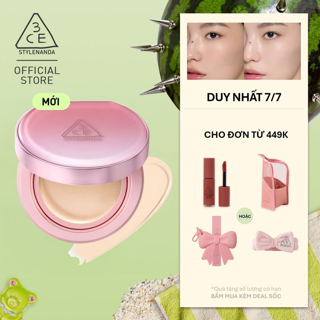 Phấn Nước 3CE Fitting Mesh Cover Cushion Hiệu Ứng Ngọc Trai, Mỏng Nhẹ Tệp Vào Da, Không Xuống Tone