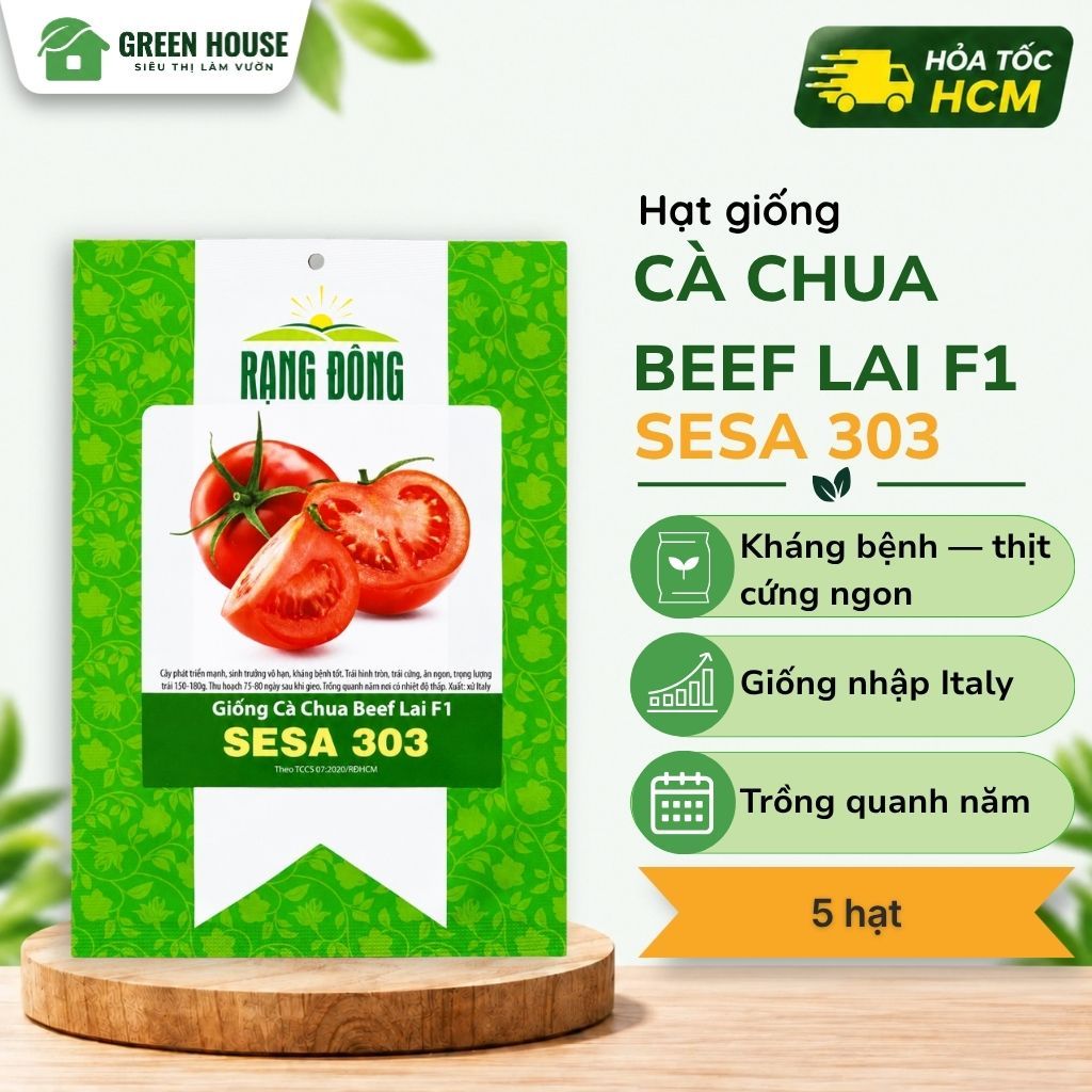 Hạt giống Cà Chua Beef Lai F1 Sesa 303 Rạng Đông 5 hạt | Trái 150-180g, vô hạn kháng bệnh | Green Ho