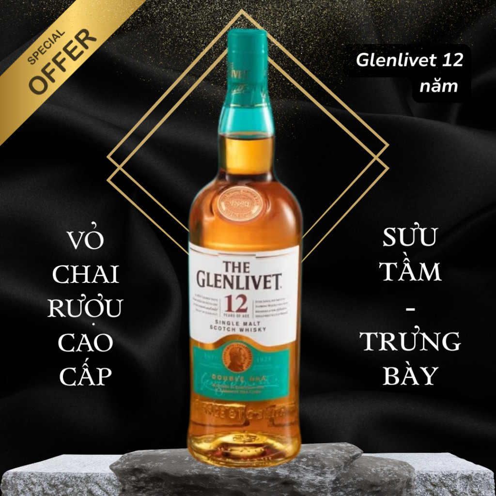 [DECOR] Vỏ chai rượu cao cấp The Glenlivet 12 Whiskey làm đồ trang trí, decor bàn làm việc, quà tặng