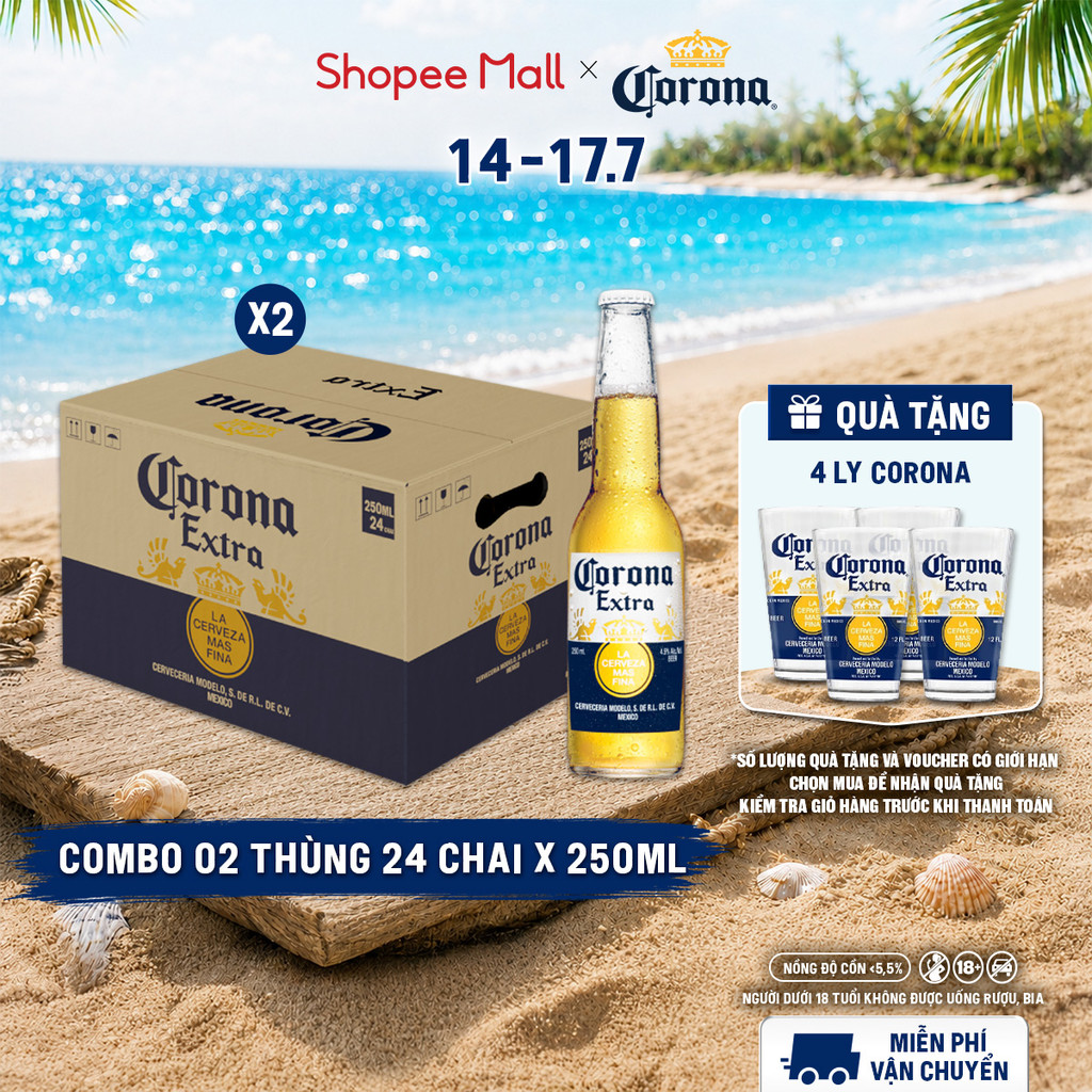 Nồng Độ Cồn 4.5% - Combo 2 Thùng Bia Corona-Extra nhập khẩu thùng 24 chai (250ml/chai)