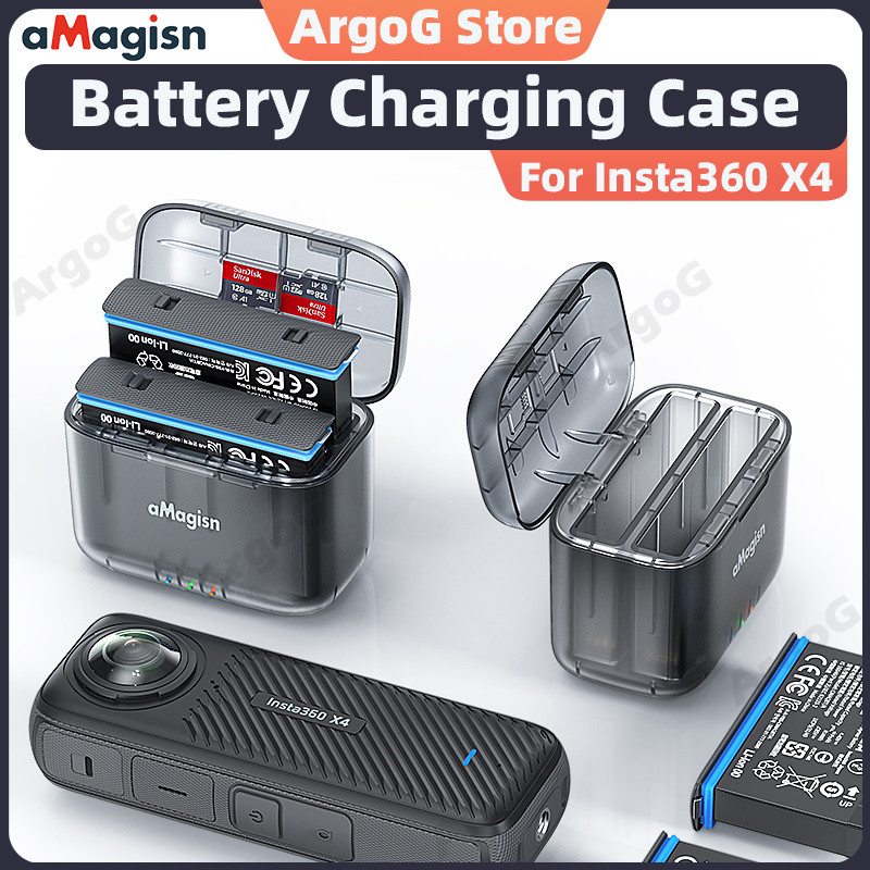 aMagisn Hộp Sạc Pin Thông Minh Cho Trạm Sạc Pin 2 Kênh Di Động Insta360 X4 Với Khe Cắm Thẻ SD Misro 