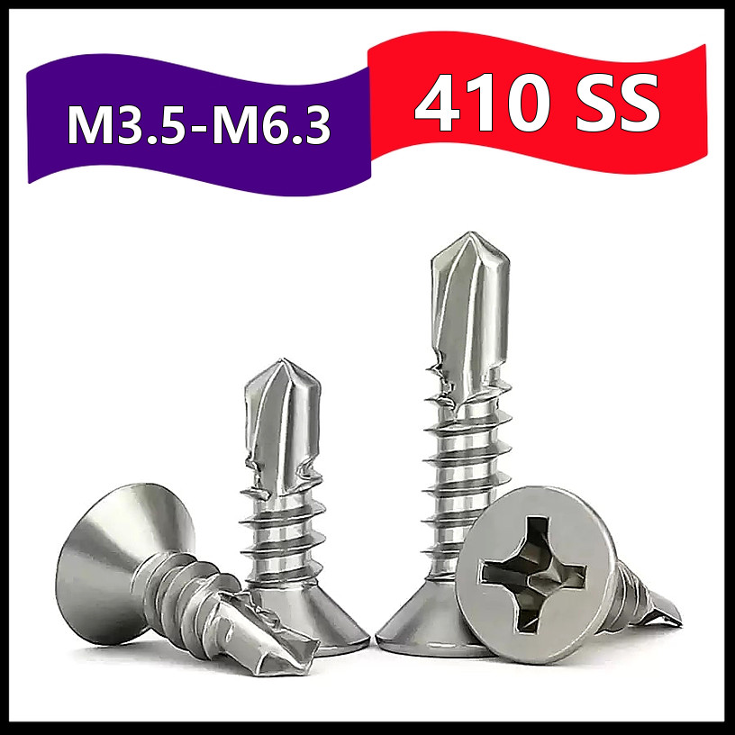 Vít tự khoan Phillips chìm M3.5-M6.3 SUS410 cho thép & xây dựng [FGH-R]