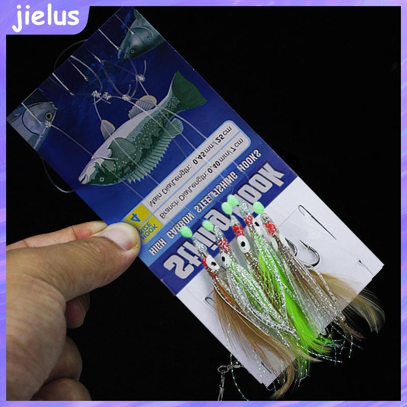 [jielus] Móc câu Chien Feather Octopus Glow-in-the Dark Bead String Hook 5 móc / dây treo Bộ câu cá 