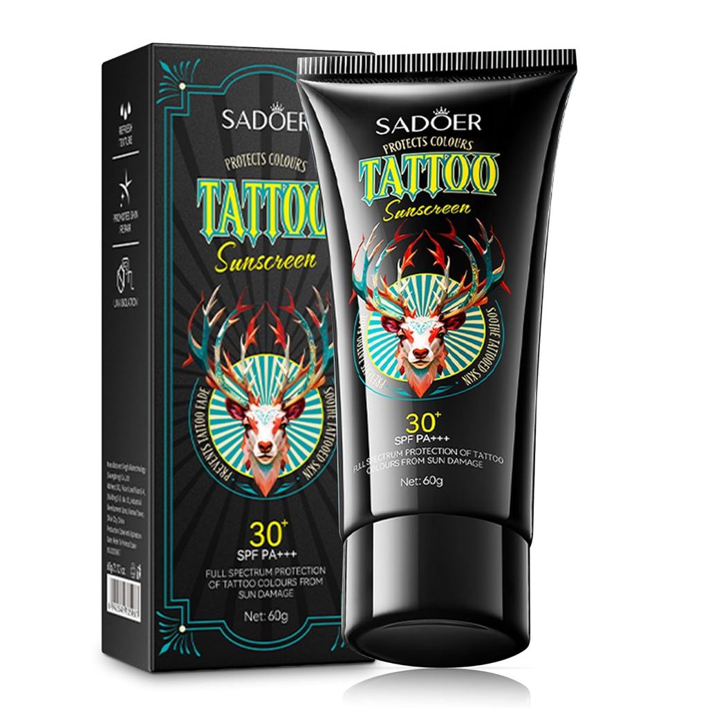 Kem chống nắng hình xăm SADOER SPF 30 +, Kem chống nắng hình xăm với dầu bơ & Jojoba, Kem dưỡng ẩm k